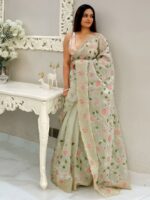 Anouk Floral Embroidered Organza Saree - Image 3