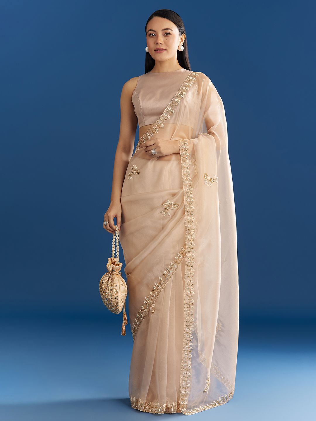 ekmJ0eWw_73a6c60143fe47f19d9e8e12968ff125.jpg KALKI Fashion Embellished Beads and Stones Organza Saree - Image 1