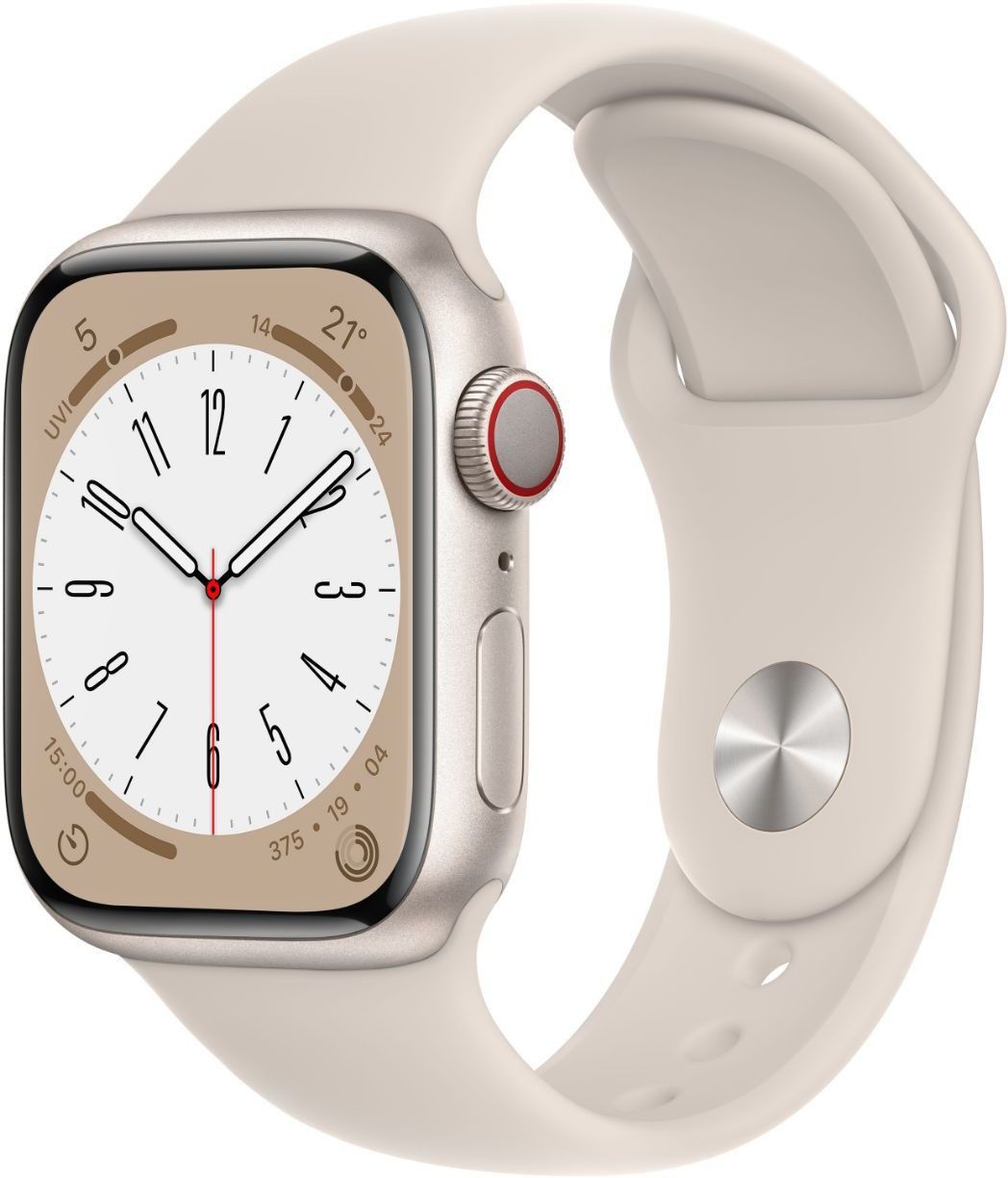 original-imaghxg3gfavsrym.jpeg Apple Watch Series 8, 41mm GPS + Cellular ECG app, Temperature sensor, Crash Detection (Starlight Sport Strap, Regular) - Image 1