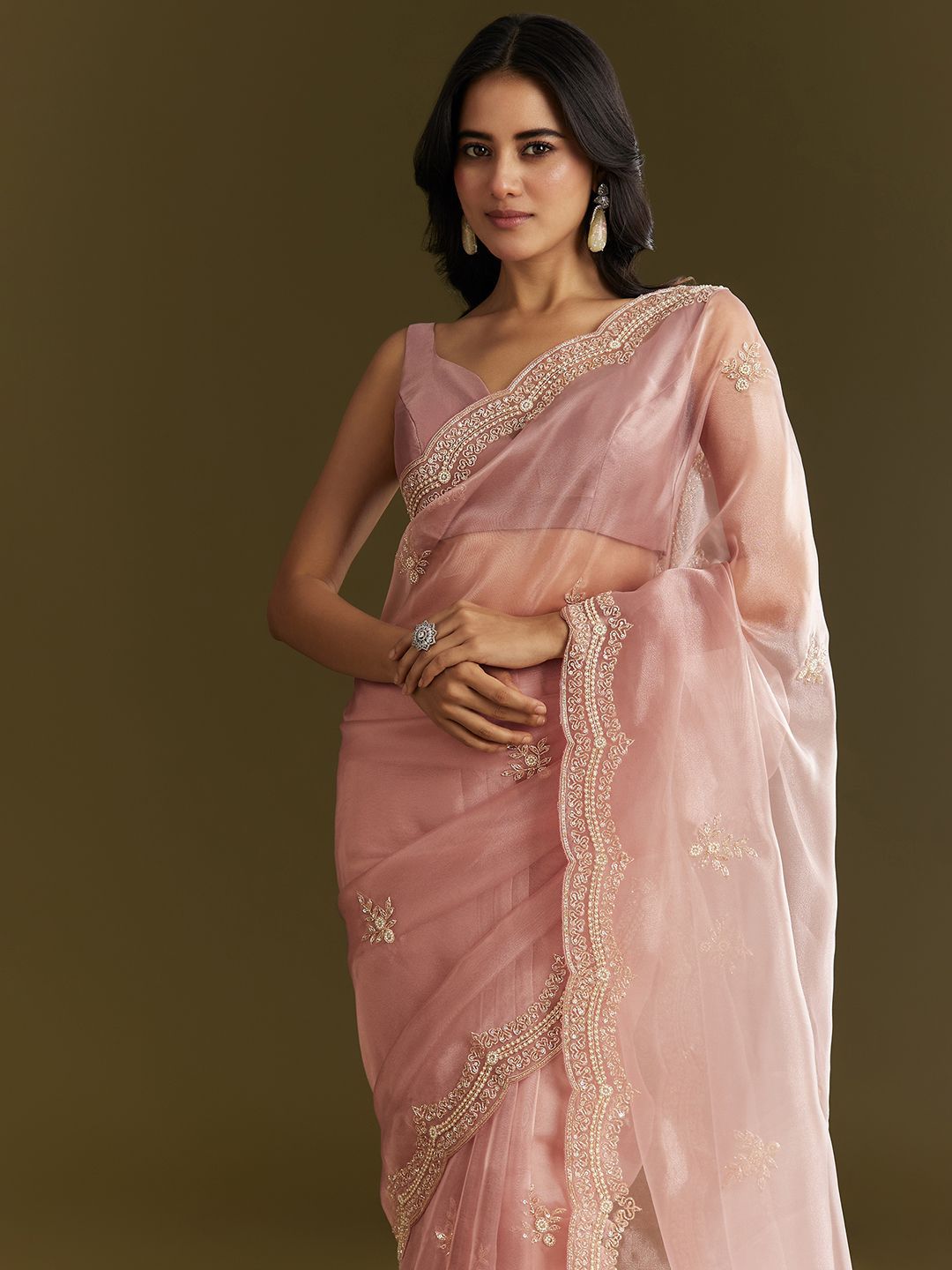 qTDsRZS3_fc55e5ae973743508e70a8f433467c07.jpg KALKI Fashion Tissue Embroidered Saree With Cutdana Sequins And Moti - Image 1